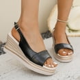 thumbnail image 3 of Womens Wedge Sandals Peep Toe Espadrilles Fashion Splice Leather Slingback Platform Heels Casual Summer Footwear Black Size 6, 3 of 8