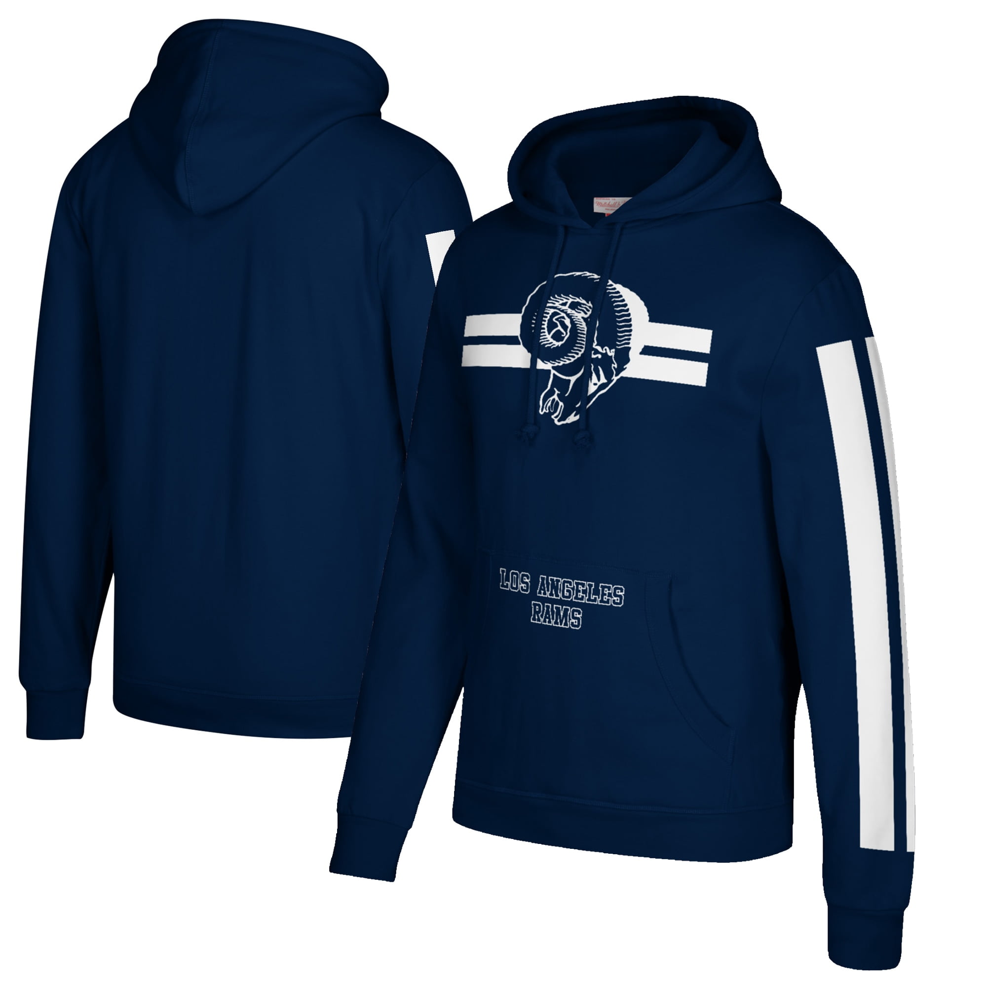 Los Angeles Rams Mitchell & Ness Three Stripe Pullover Hoodie - Navy ...