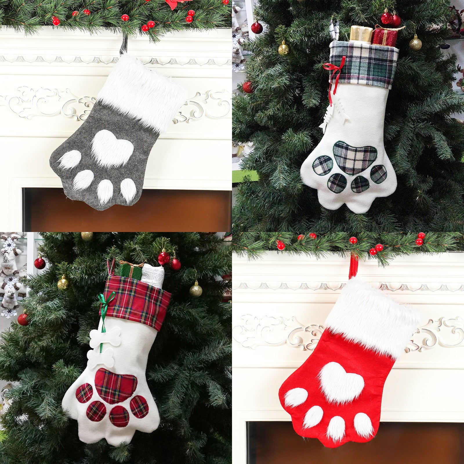 Gray Cat in Christmas Stocking Ornament 