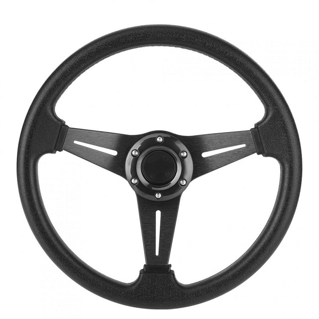 Drifting Steering Wheel, Wear Resistant 14in Steering Wheel Round Aluminum Alloy PU Comfortable For Auto Modification Black