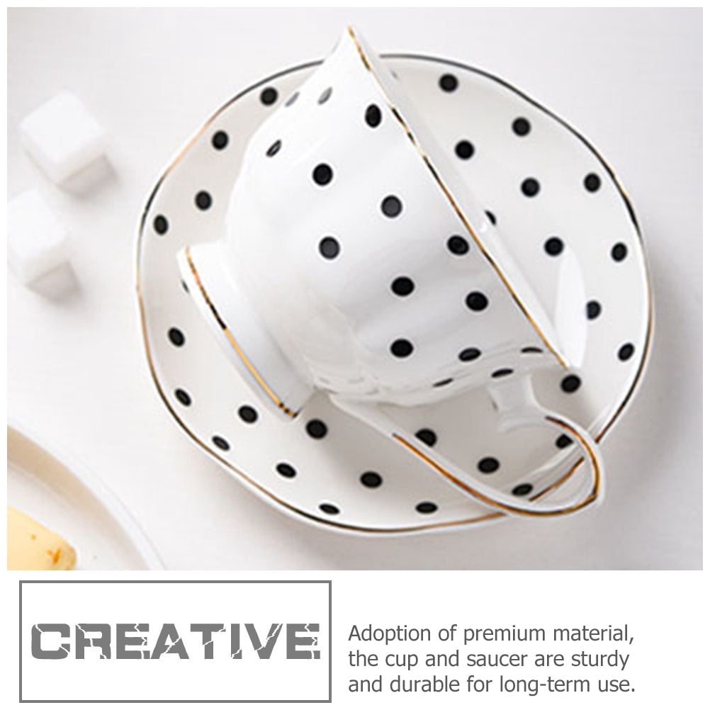 Ceramic Afternoon Tea Cups Set - Black and White Espresso Mugs for Travel and Home Use