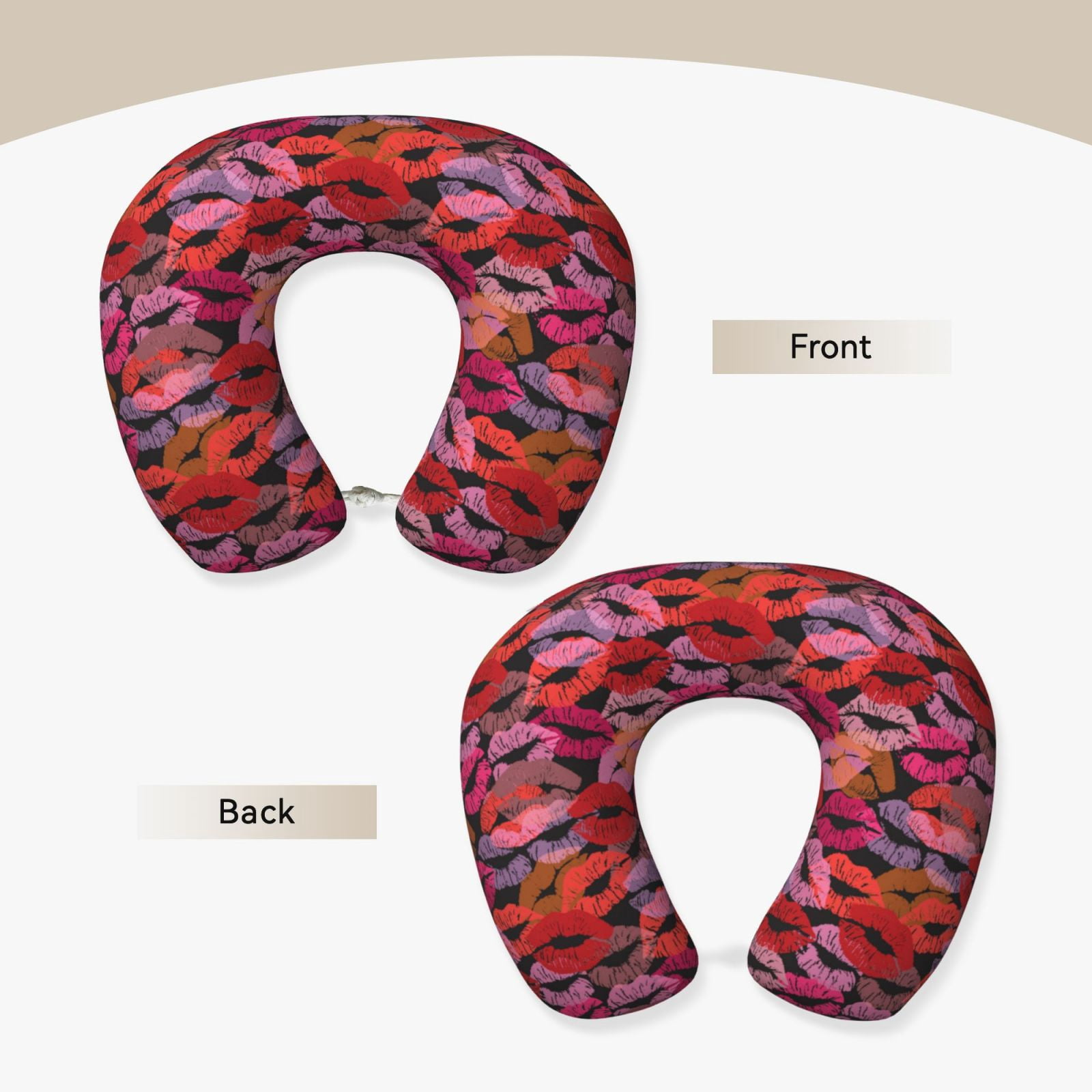Xecao Red Lips Kissing Print Memory Foam Cervical Neck Pillow Versatile U-Shaped Pillows for Home,Office,Camping,Travelling,Soft Washable Cover