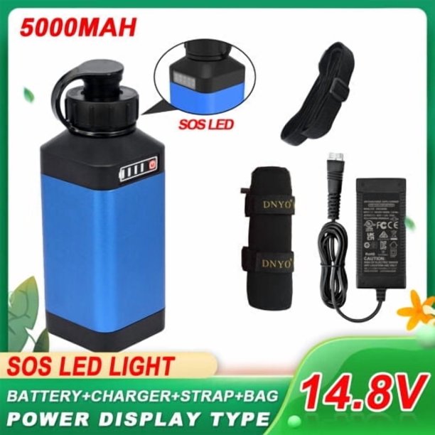 Batería SOS 14.8V 5000mAh + cargador + correa Set BM5000. Reemplaza batería de carrete eléctrico con pantalla de energía p/ Daiwa BM2900, Tanacom 750/1000, y p/ Shimano Beastmaster 9000 (con funda)