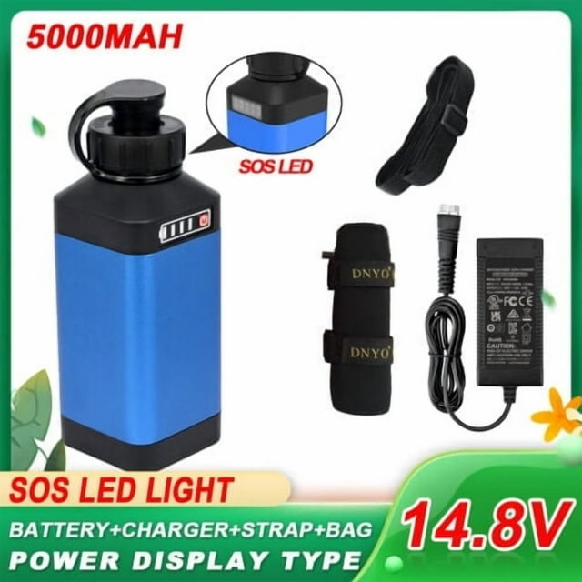Batería SOS 14.8V 5000mAh + cargador + correa Set BM5000. Reemplaza batería de carrete eléctrico con pantalla de energía p/ Daiwa BM2900, Tanacom 750/1000, y p/ Shimano Beastmaster 9000 (con funda)
