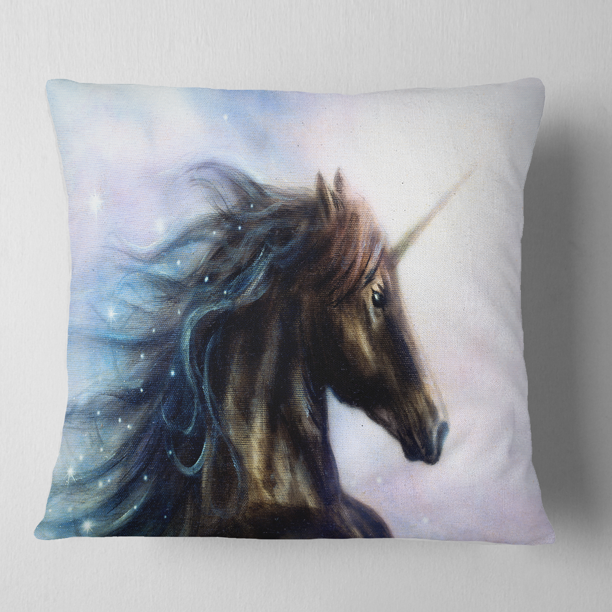 Designart Black Unicorn - Animal Throw Pillow - 18x18