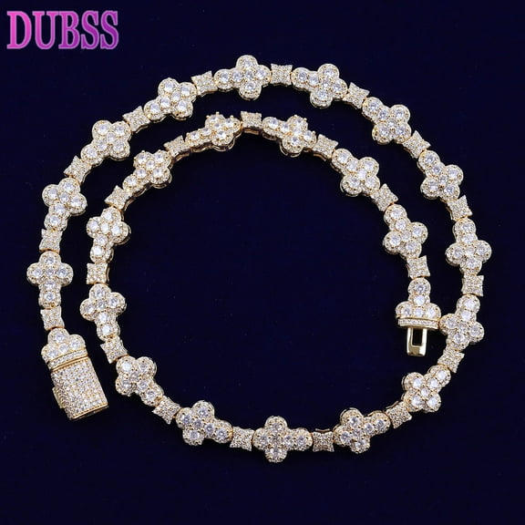 DUBSS Prong Necklace Choker for Women Micro Pave Cross Link Chain Real Gold Plated Hip Hop Jewelry