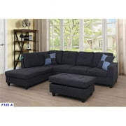 Lifestyle  Left Facing Sectional Sofa Set - Linen, Black & Grey - 3 Piece