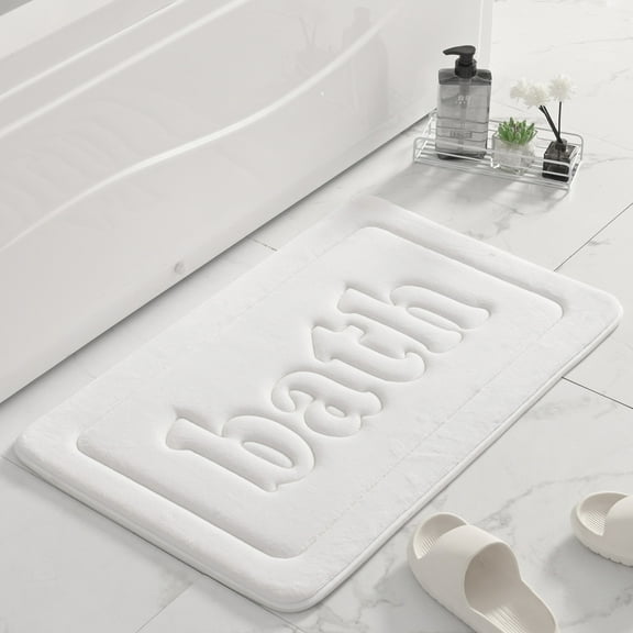 Bathroom Rugs White 20" x 32" Soft Memory Foam Absorbent Bath Mats Non-Slip for Bathtub Shower