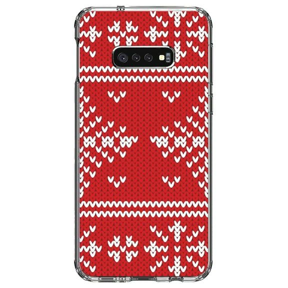 DistinctInk Clear Shockproof Hybrid Case for Samsung Galaxy S10e (5.8" Screen) - TPU Bumper, Acrylic Back, Tempered Glass Screen Protector - Red White Ugly Christmas Sweater - Christmas All Year