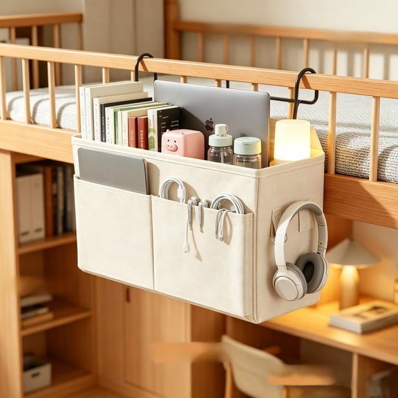 Bedside Storage Caddy – Wall-Mounted Organizer Rack for Bedroom, White, Multi-Purpose Holder for Essentials, Home Use