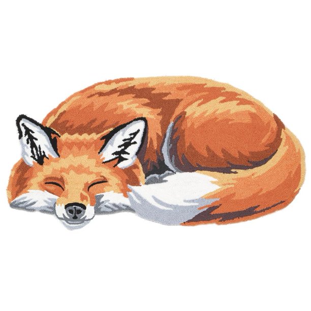 What On Earth Sleeping Fox Rug Cute Hand Hooked Animal Shaped Accent Rug