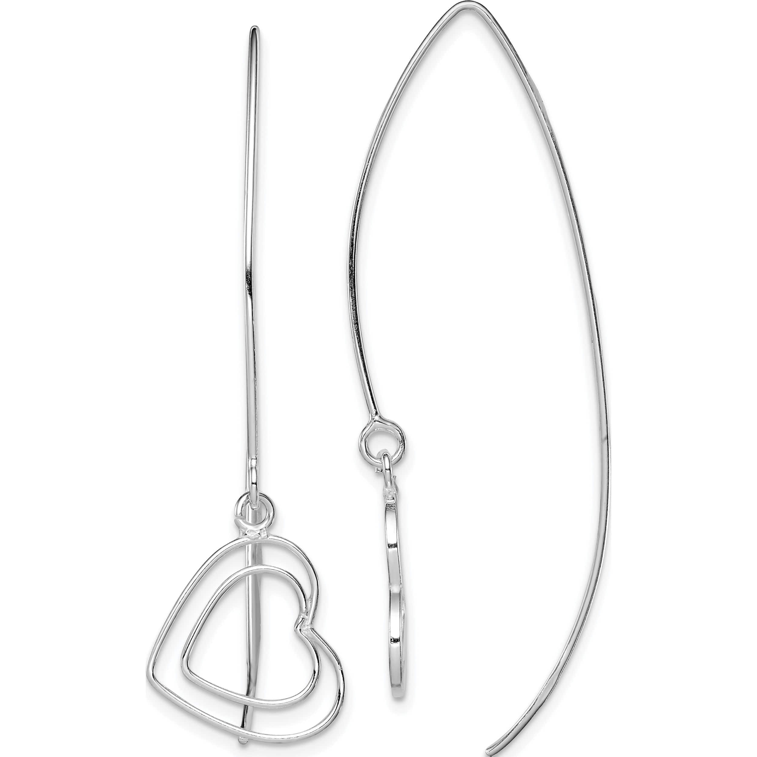 Sterling Silver Heart Threader Earrings (53 X 15) Made In India qe9075