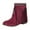 Wine, variant on Vintage Fringe Wide Calf Ankle Boots for Women Block Heel Casual Suede Slip On Mid Calf Booties