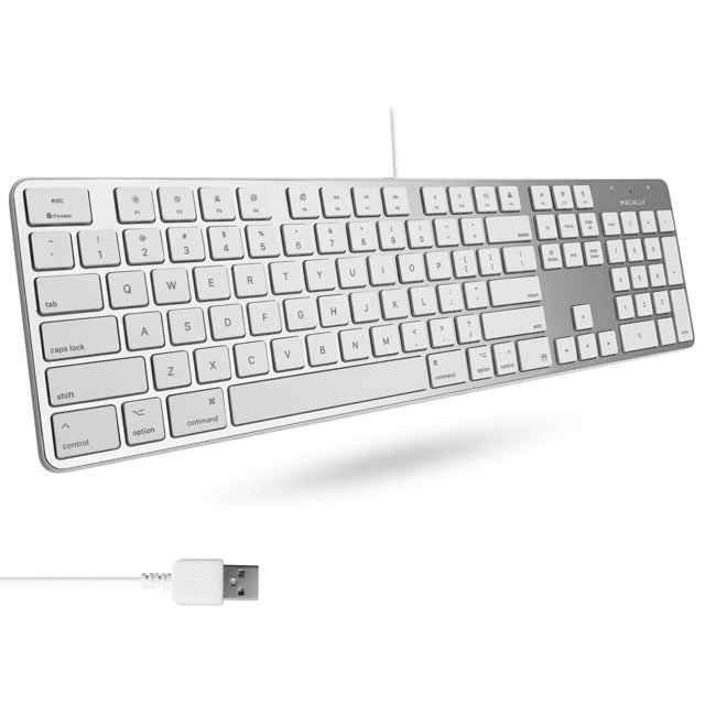 Macally Ultra-Slim USB Wired Keyboard with Number Keypad for Apple Mac Pro, MacBook Pro/Air, iMac, Mac Mini, Laptop Computers, Windows Desktop PC Lap