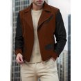 thumbnail image 4 of FOCUSNORM Men's Zip Up Patchwork Jacket Woolen Leather Long Sleeve Contrast Color Lapel Neck Casual Coat, 4 of 8