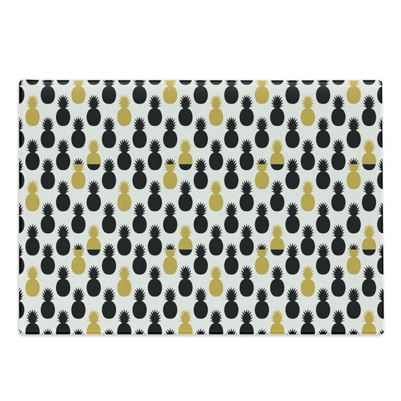 Yellow and Black Cutting Board, Exotic Getaway Themed Illustration Fresh Summer Season Food, Decorative Tempered Glass Cutting and Serving Board, Large Size, Earth Yellow and Black, by Ambesonne