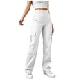 thumbnail image 4 of VBVC Women's Y2K Pull On Cargo Pants , Loose Wide Leg Trousers For Women , Ladies' Elastic Waist Utility Pants with Pockets, White , S-2XL, 4 of 9