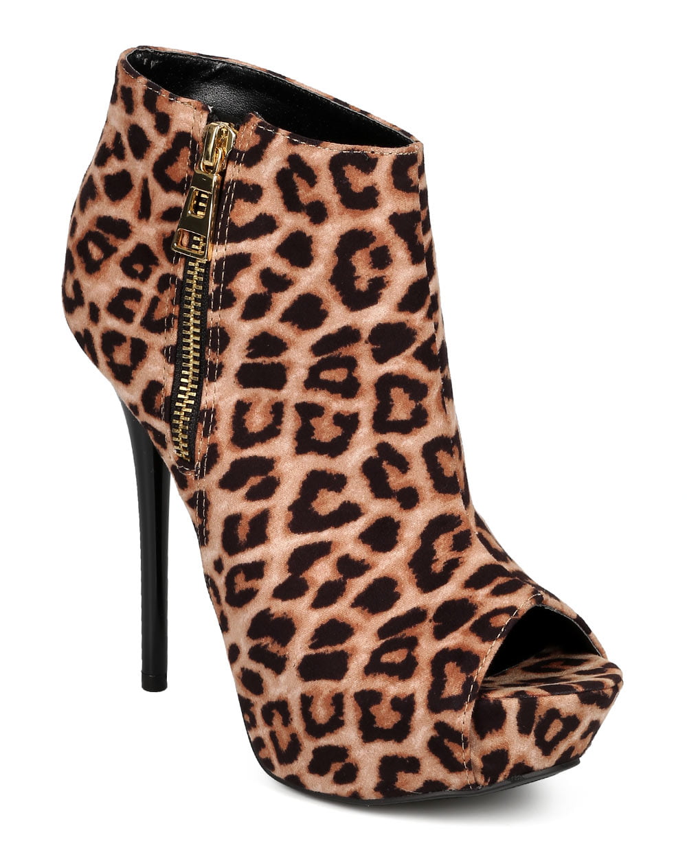 Women Leopard Peep Toe Zipper Stiletto Ankle Bootie CH93 - Walmart.com