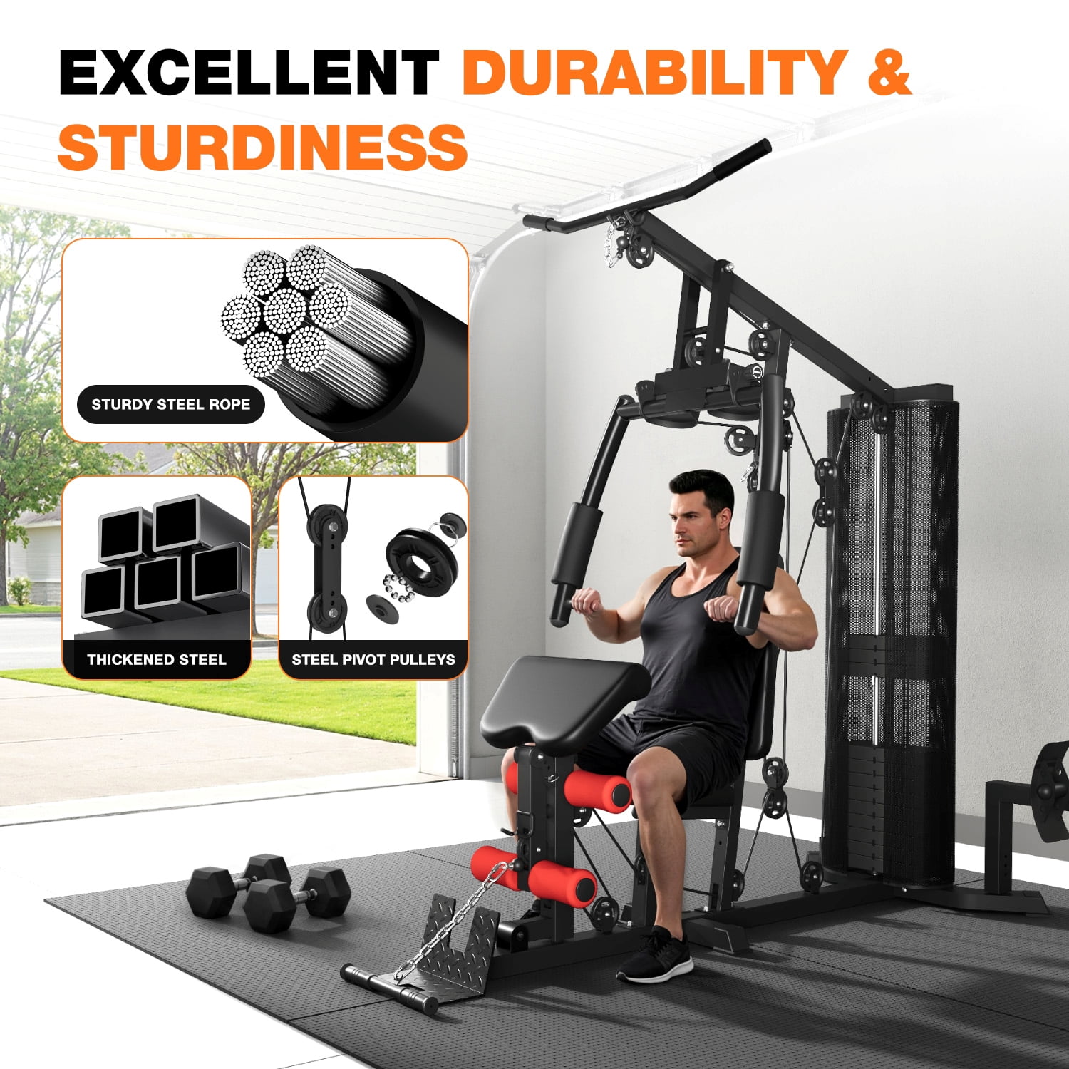 Home Gym, Multifunctional H11 Home Gym Equipment, Workout Station with 150LBS Weight Stack, Exercise Equipment with Pulley System for Full Body Training