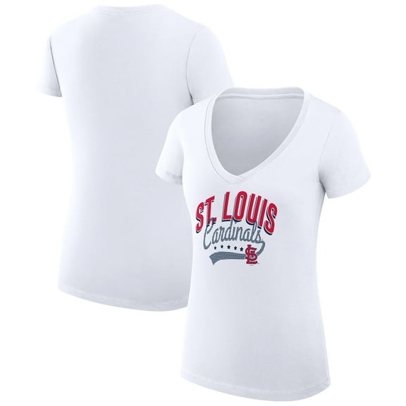 Women's G-III 4Her by Carl Banks White St. Louis Cardinals Super-Slim Fit Lightweight Filigree Team V-Neck T-Shirt