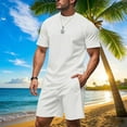 thumbnail image 2 of Mens Summer 2 Piece Outfits Crew Neck Short Sleeve Shirts Short Pants Man Leisure Solid Color Casual Outdoor Sport 2PCS Sets Men's Clothing Sets, 2 of 10