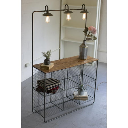 

Kalalou Wall Display With Three Lights Six Wire Cubbie And Wood Shelf CQ7215