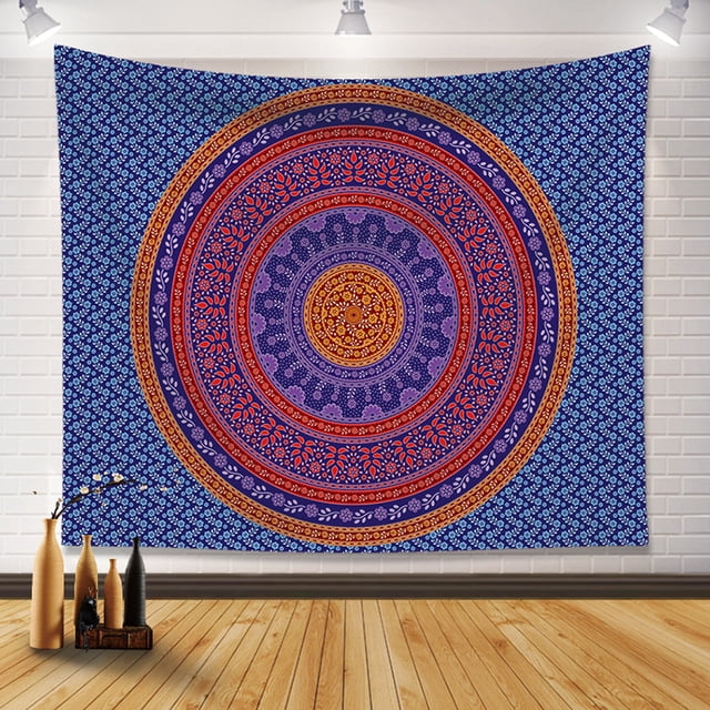 Tapiz para colgar en la pared, diseño bohemio, mandala circular, 130 x 150 cm