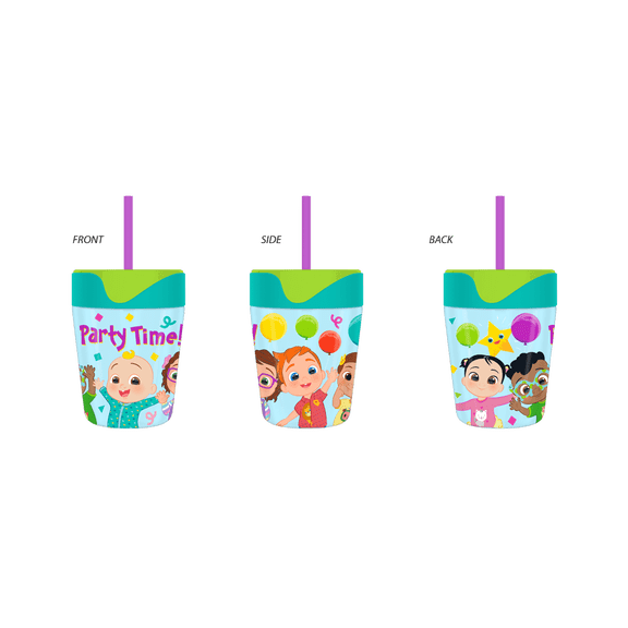 Cocomelon Party Time Spill Proof Plastic Travel Mug Tumbler with Straw, 17.5 oz