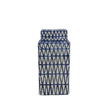 Benzara Decorative Fenced Texture Ceramic Jar With Lid Large