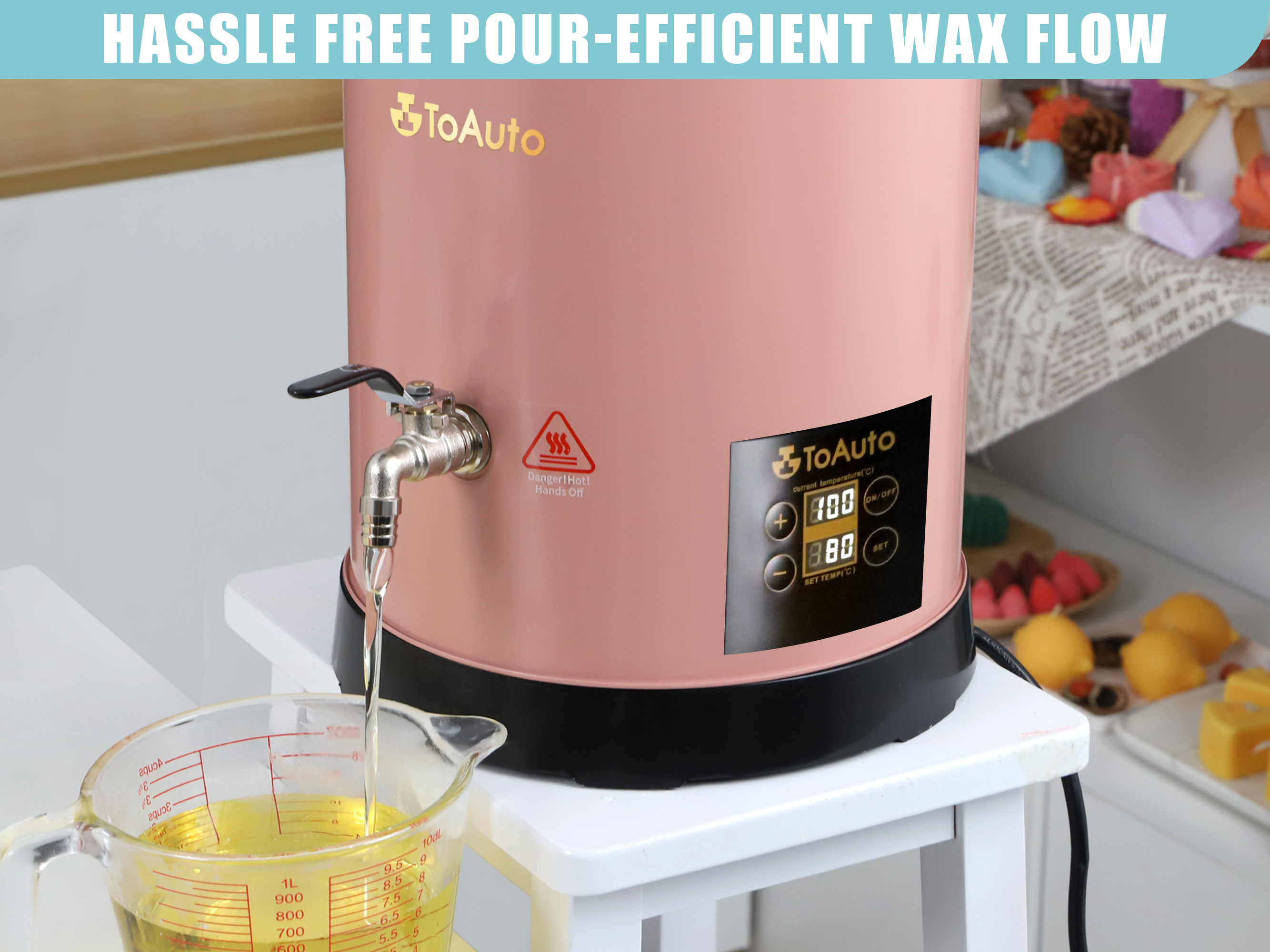 6L Digital Wax Melter for Candle Making Large Commercial Electric Melting Pot with Heating Core Spout Temperature Control Pink