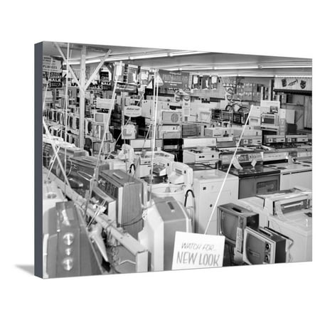 Crowded Selling Floor of Appliance Store in Chicago, Ca. 1965. Stretched Canvas Print Wall Art By Kirn Vintage