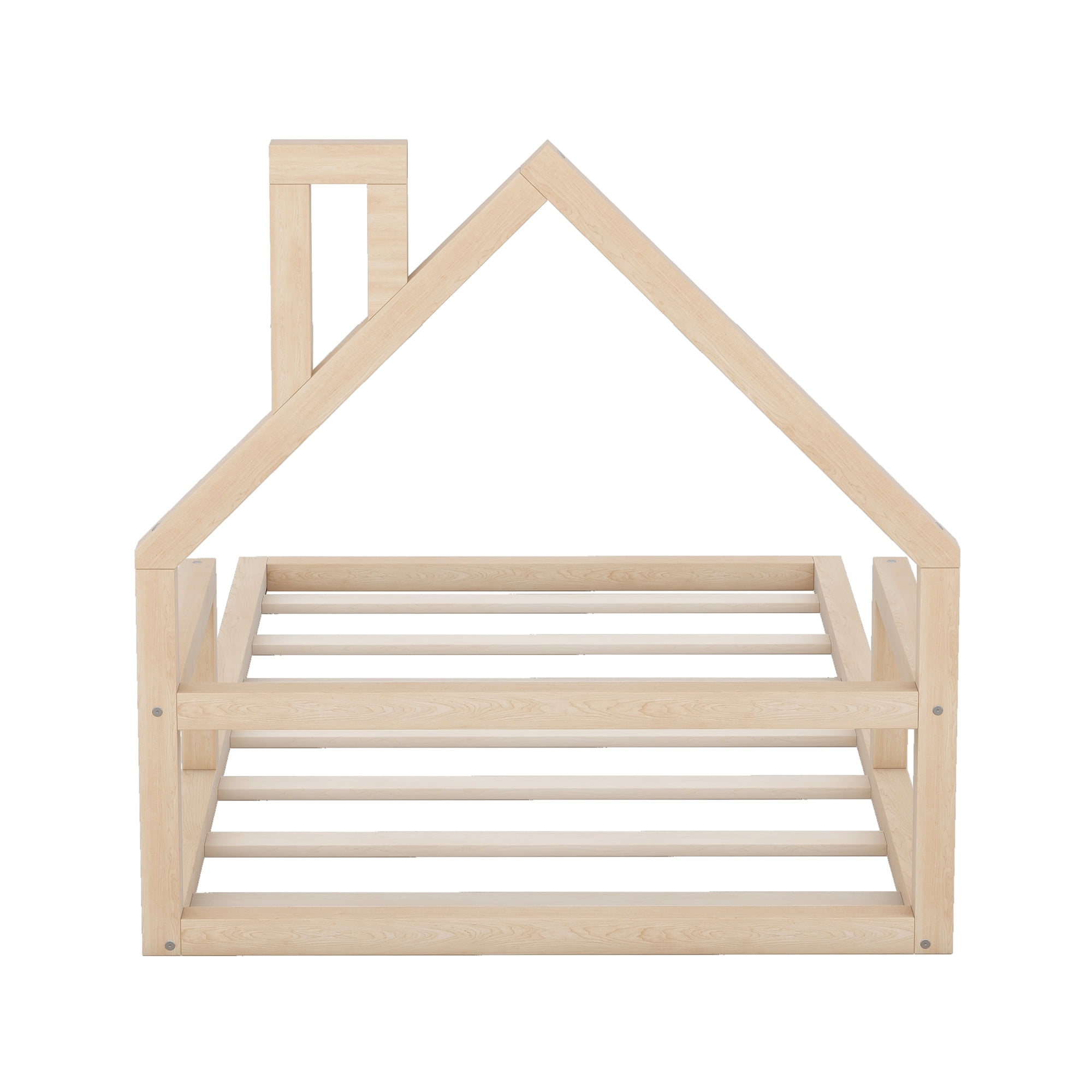 Euroco Twin Size Wood Floor Bed for Kids Room, Toddler House Bed