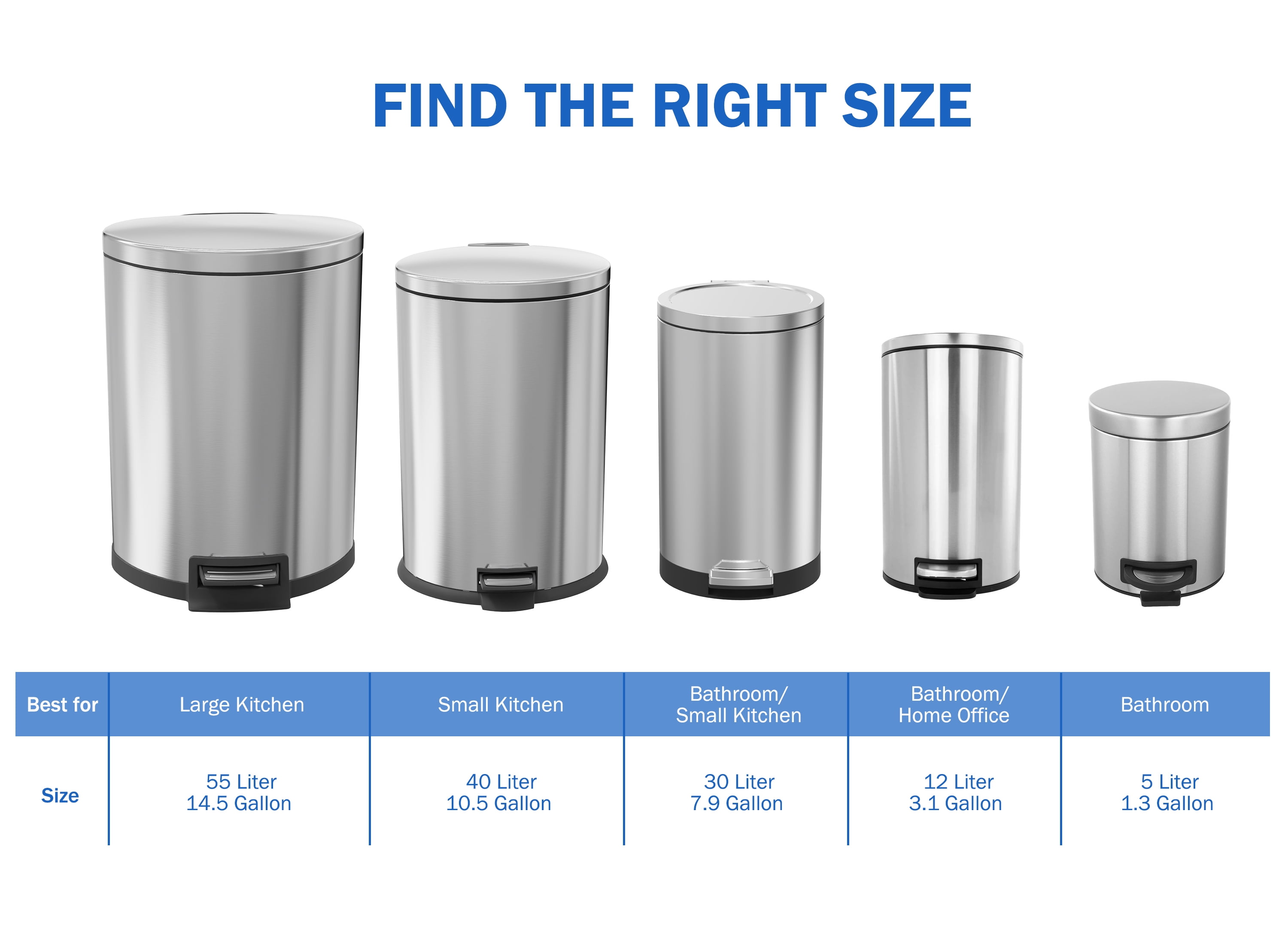 Koomade Kitchen Trash Can, 14.5 Gallon  Stainless Steel Soft Close Step Garbage Bin with Lid, Silver