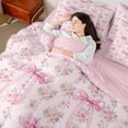thumbnail image 3 of Erosebridal Teens Romantic Roses Bowtie Bedding Comforter Set 7pcs,Girls Boho Floral Bow Knot Queen Bedding Sets,Pink Reversible,Microfiber Bedroom Decor, 3 of 6