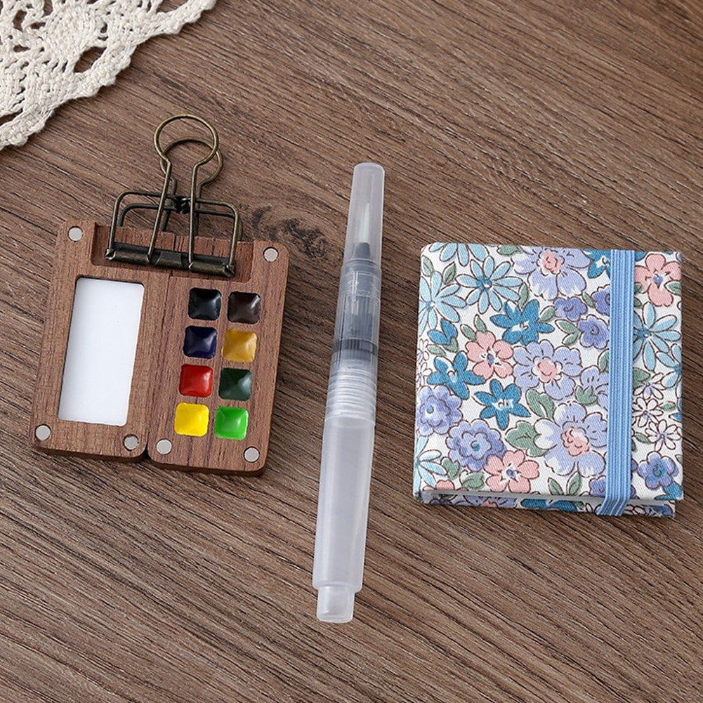 Portable Travel Watercolor Set, Mini Watercolour Paint Set Pocket Paint Sketchbook Box for Outing Art Supplies