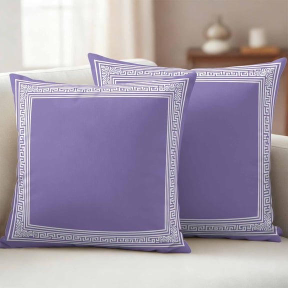 Pack of 2 Outdoor Pillow Covers,Waterproof Purple Greek Key Throw Pillow Covers,Geometric Greece Ancient Farmhouse Geo Decorative Pillowcases Cushion Covers Couch Pillow Sham Protector 18x18 Inch
