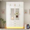 thumbnail image 5 of ChVans 4 Door Armoire Wardrobe Closet with Top Cabinet and Mirror, 90.6'' LED Wardrobe Armoire with 3 Drawers, Hanging Rod & Multi-Layer Shelves for Bedroom, White, 5 of 5