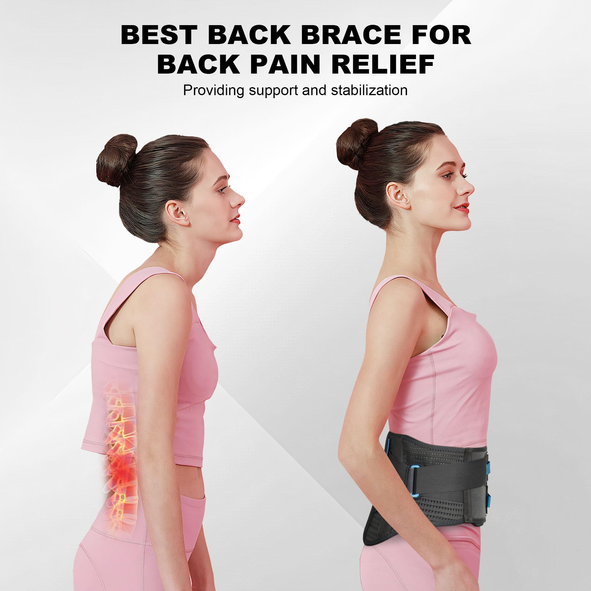 Back Brace For Lower Back Pain With Lumbar Pad,Back Support Brace For Men And Women With Dual Adjustable Straps,Back Brace For Lifting At Work For Herniated Disc, Sciatica, Scoliosis(3XL Fits 47"-55"