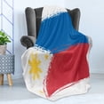 thumbnail image 4 of Filipino Soft Flannel Fleece Throw Blanket, Brush Stroke Style Grungy Philippines National Flag Print, Cozy Plush for Indoor and Outdoor Use, 60" x 80", Cobalt Blue Yellow, by Ambesonne, 4 of 5