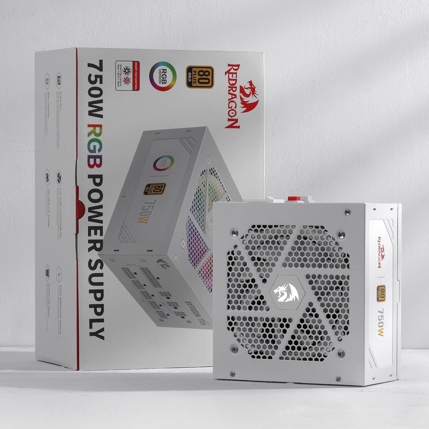 Redragon RGPS-850W 80+ Gold 850 Watt ATX 3.0 & PCIe 5.0 Fully Modular Power Supply w/ 80 Plus Gold Certified, Compact 160mm Size, Smart ECO Low Noise RGB Fan, 100% Japanese Capacitors
