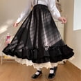 thumbnail image 4 of Riforla Women's Solid Color High Waist Two Piece Skirt Set Japanese Style Sweet Lolita Ruffled Hem Cute Long Skirts Womens Skirts Black XL, 4 of 6