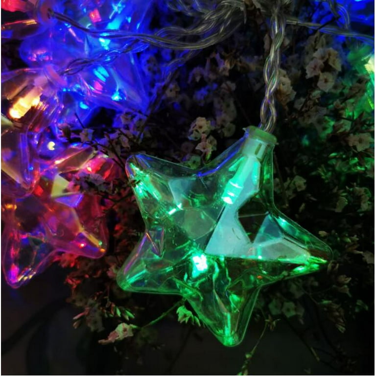 LED five-pointed star light string, colorful electroplating star lights,  room dormitory decoration lights, holiday lights,multicolour,19.6 ft 40  lamp battery model with flashing,F85485 