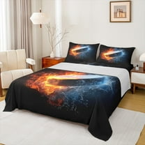 Manfei 3D Hockey Twin Sheet Sets 3pcs for Teen Boys, Ice and Fire Twin Fitted Sheet, Sports Themed Flat Sheet, Super Cozy Room Decor