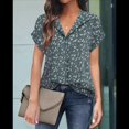 thumbnail image 4 of Blusa de Verano de Corta para Mujer, Elegante Túnica Informal de Negocios con Cuello de Solapa y Estampado Floral Verde M, 4 of 7