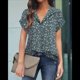 thumbnail image 4 of Blusa de Verano de Corta para Mujer, Elegante Túnica Informal de Negocios con Cuello de Solapa y Estampado Floral Verde M, 4 of 7