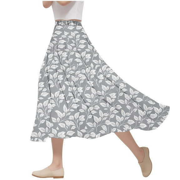 Women's Floral Print Ruffle Hem A Line Elastic High Waist Flare Flowy Midi Skirts