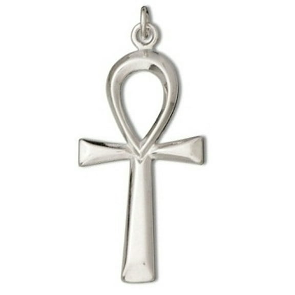 Sterling Silver 16" .8mm Box Chain 3D Smooth Ankh Life Symbol Pendant Necklace