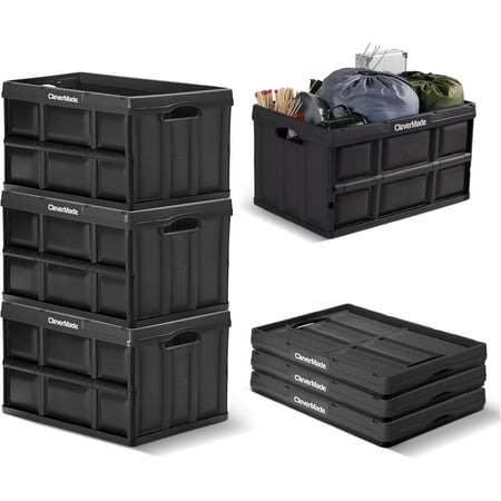CleverMade Collapsible Storage Bin (No Lid), 46L (12 Gal), Obsidian, 3PK