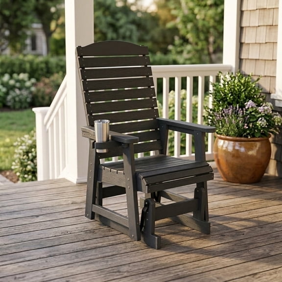 Innovaze Outdoor Glider Chair with Cup Holders, Heavy Duty 700 LBS Patio Gliding Chair, HIPS Weather Resistant Chair for Porch Backyard Garden, Matt Black
