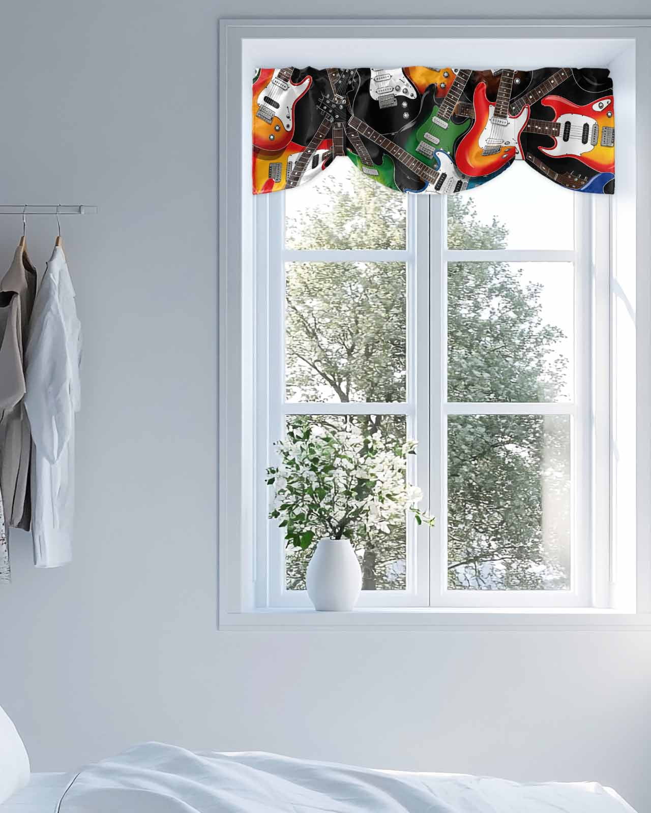 Electric Guitar Tie Up Valances Curtain, Adjustable Kitchen Colorful Guitar Music Instrumentation Valances for Windows Decor, Rod Pocket Short Curtains Set for Bedroom/Bathroom, 54"x18"